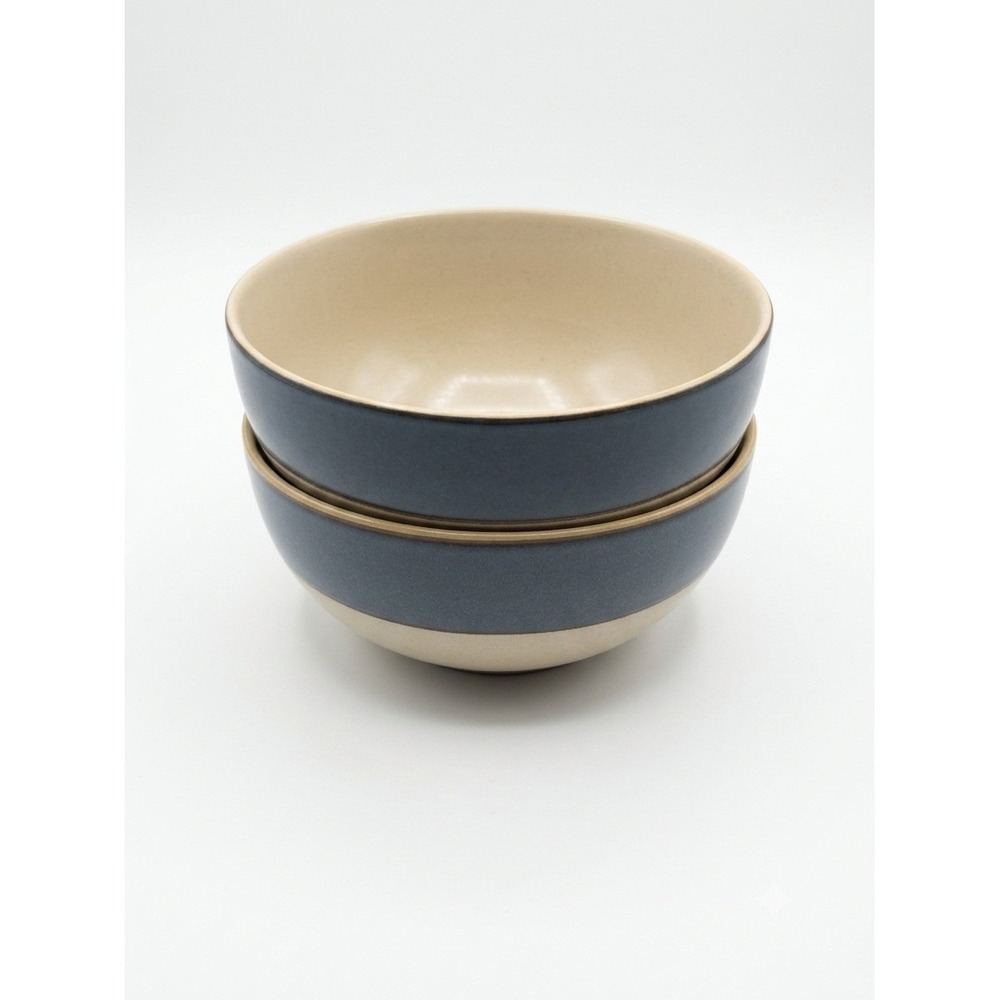 Pier 1 Antiqued Blue Stoneware Bowls Set of 2 Matte Blue Cream Cereal Soup - Picture 1 of 4